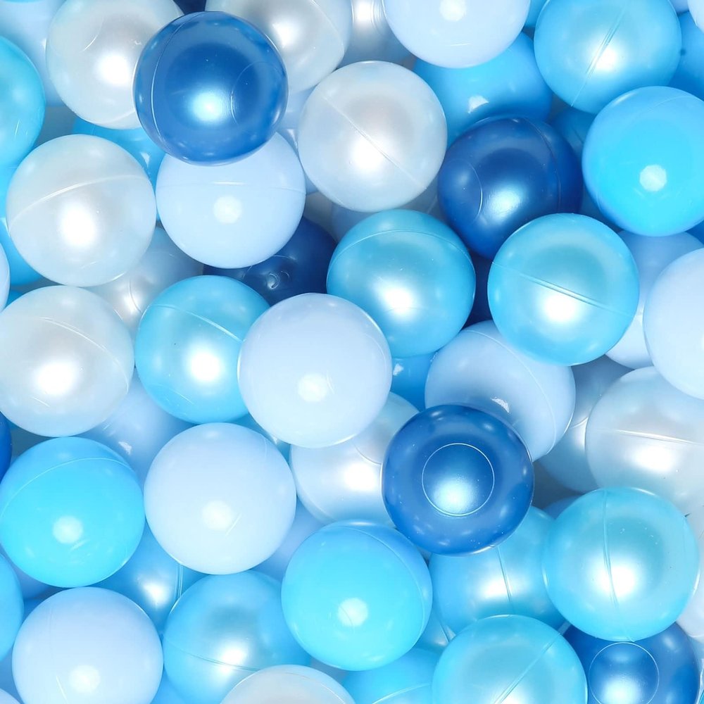 GOGOSO Ball Pits Balls Toddlers 50 100 200 500 Plastics Shape Ball Non-Phthalate Non-BPA Non-Toxic 2.2-Inch Crush Proof Play Balls,Pealr Blue & Blue & Pearl White,100 Balls