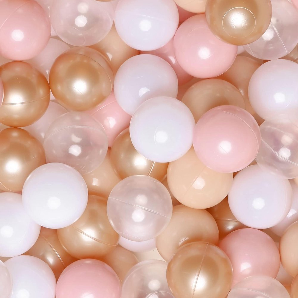 GOGOSO Ball Pits Balls Toddlers 50 100 200 500 Plastics Shape Ball Non-Phthalate Non-BPA Non-Toxic 2.2-Inch Crush Proof Play Balls, Beige+Pink+Pearl Brown+White+Clear, 100 Balls