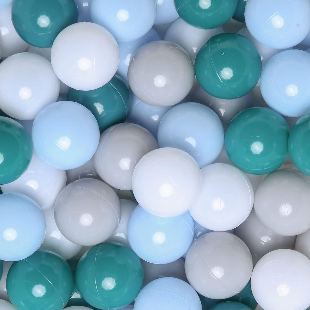 GOGOSO Ball Pits Balls Toddlers 50 100 200 500 Plastics Shape Ball Non-Phthalate Non-BPA Non-Toxic 2.2-Inch Crush Proof Play Balls, Green+Blue+Gray+White, 100 Balls