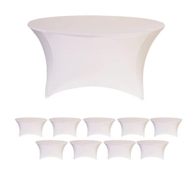 Banquet Tables Pro White 10 Pack Case 60 Inch 5 Ft Round Tight Fit Stretch Spandex Tablecover for Weddings, Banquets, Parties