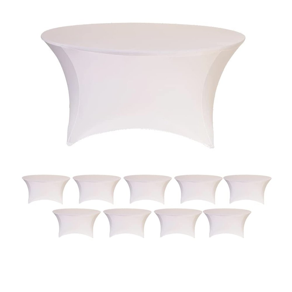 Banquet Tables Pro White 10 Pack Case 60 Inch 5 Ft Round Tight Fit Stretch Spandex Tablecover for Weddings, Banquets, Parties
