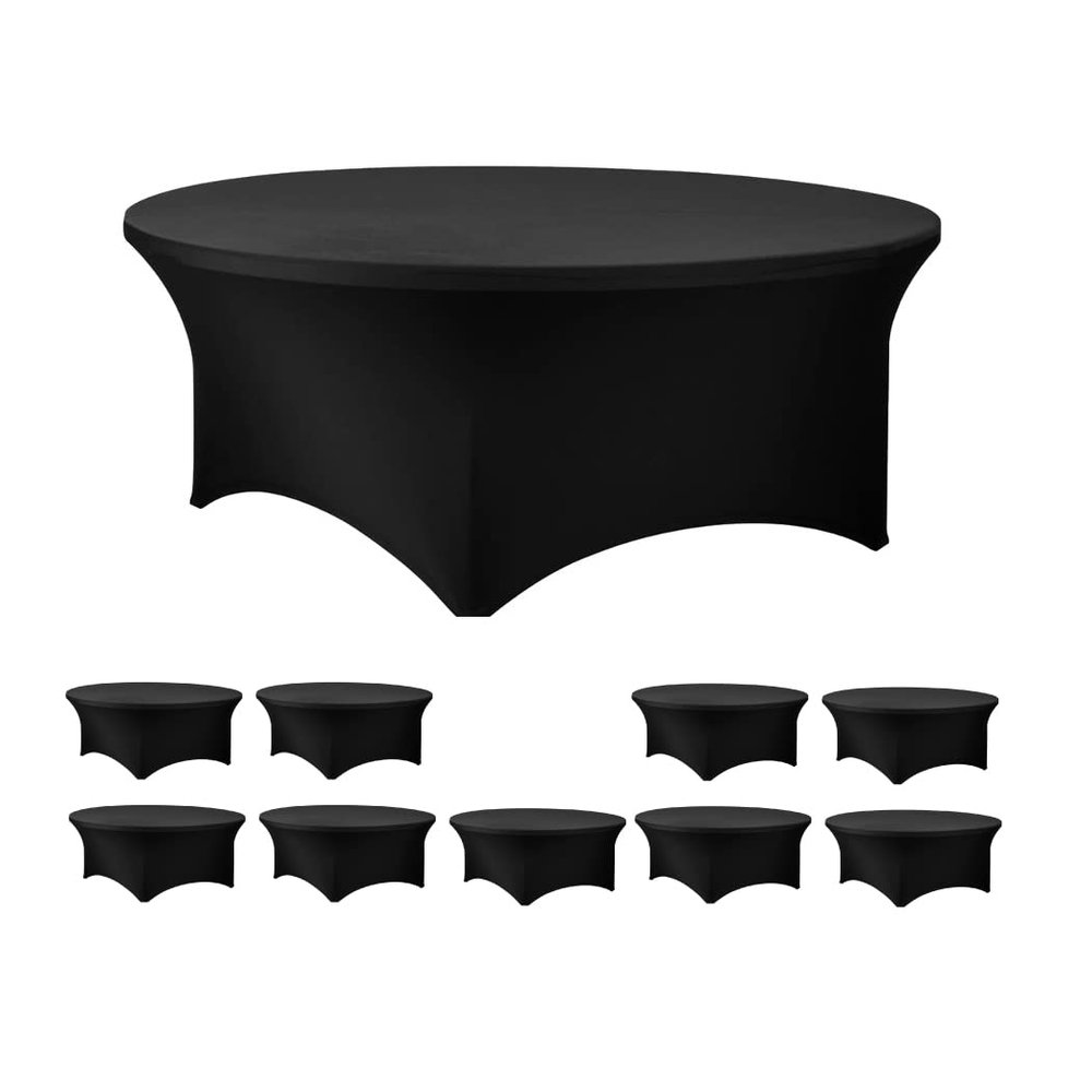 Banquet Tables Pro Black 10 Pack Case 60 Inch 5 Ft Round Tight Fit Stretch Spandex Tablecover for Weddings, Banquets, Parties
