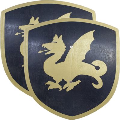 Adventure Awaits! - 2-Pack - Handmade Wooden Toy Gold Dragon Shield - Handmade - Lightweight Wood Toy Shield Set for Outdoor Play
