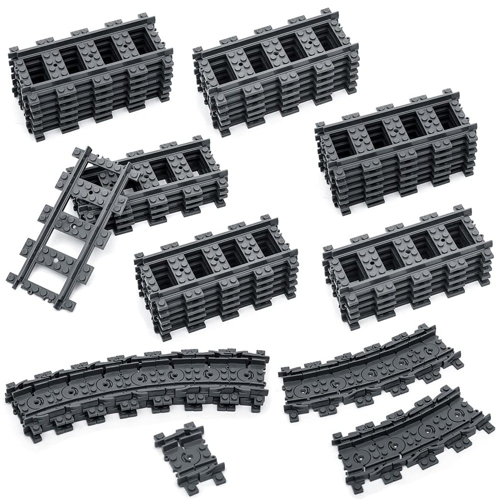 Etarnfly 60PCS City Train Tracks, Straight and Flexible Train Tracks Accessories - Railroad Building Toy Compatible with Major Brand