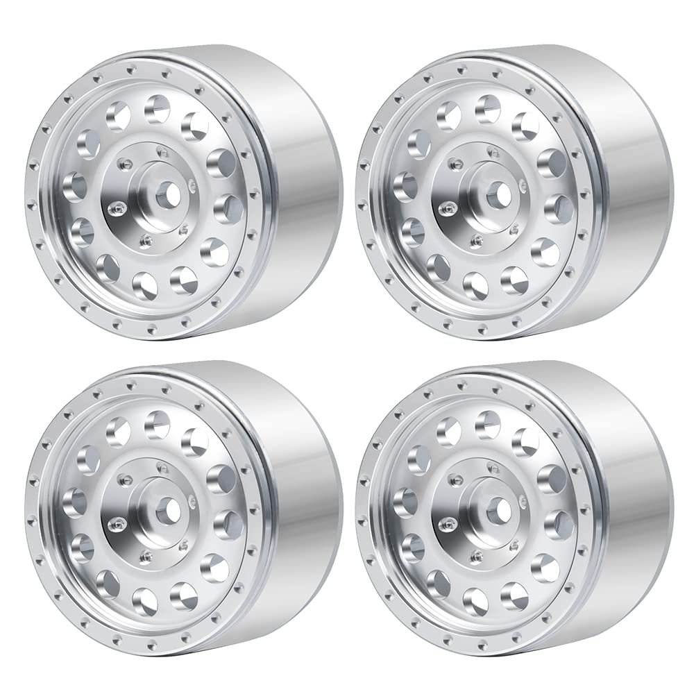 MORLORDY RC Aluminum Alloy 1.0 Beadlock Wheels Rims 4PCS Metal Wheel Hub Set for 1/24 RC Crawler Car SCX24 Wheels Upgrades Accessories - Silver