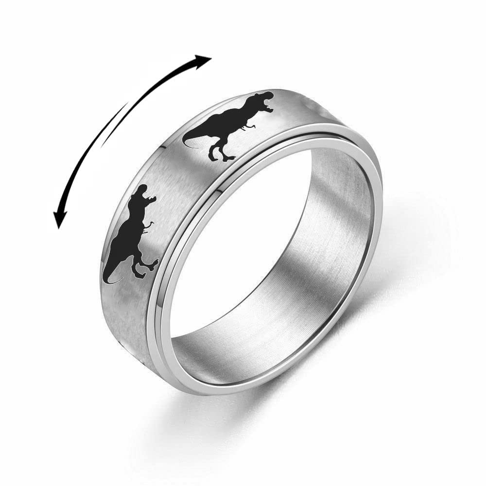 Tyrannosaurus Rex Dinosaur Spinner Rings for Men Women Hypoallergenic Stainless Steel Ring Stress Relieving Anxiety Ring Jurassic Dinosaurs Fidget Rotate Freely Finger Band Personalized Jewelry Gift for Boyfriend Father Christmas Birthday (9)
