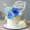 19 PCS Flower Cake Toppers Butterfly Cake Decorations Happy Birthday Cake Toppers with Artificial Blue Rose Flowers Eucalyptus Butterflies for Girls Birthday Party Wedding Baby Shower Supplies (Blue) view 1