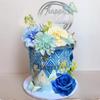 19 PCS Flower Cake Toppers Butterfly Cake Decorations Happy Birthday Cake Toppers with Artificial Blue Rose Flowers Eucalyptus Butterflies for Girls Birthday Party Wedding Baby Shower Supplies (Blue) view 3