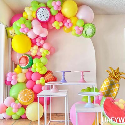 149pcs Twotti Fruity Balloon Arch Kit - Pastel Pink Yellow Green Citrus Balloons with Watermelon Pineapple Tropical Mylar Foil Balloons for 2nd Birthday Summer Party Decor