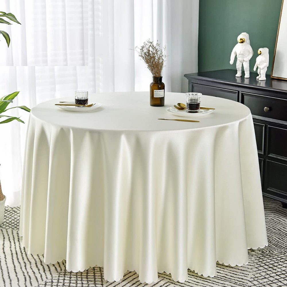 JunJiale Round Tablecloth100% Polyester Tablecloths Solid colorTablecloths for Wedding/Party/hotel-Meterswhite360cm