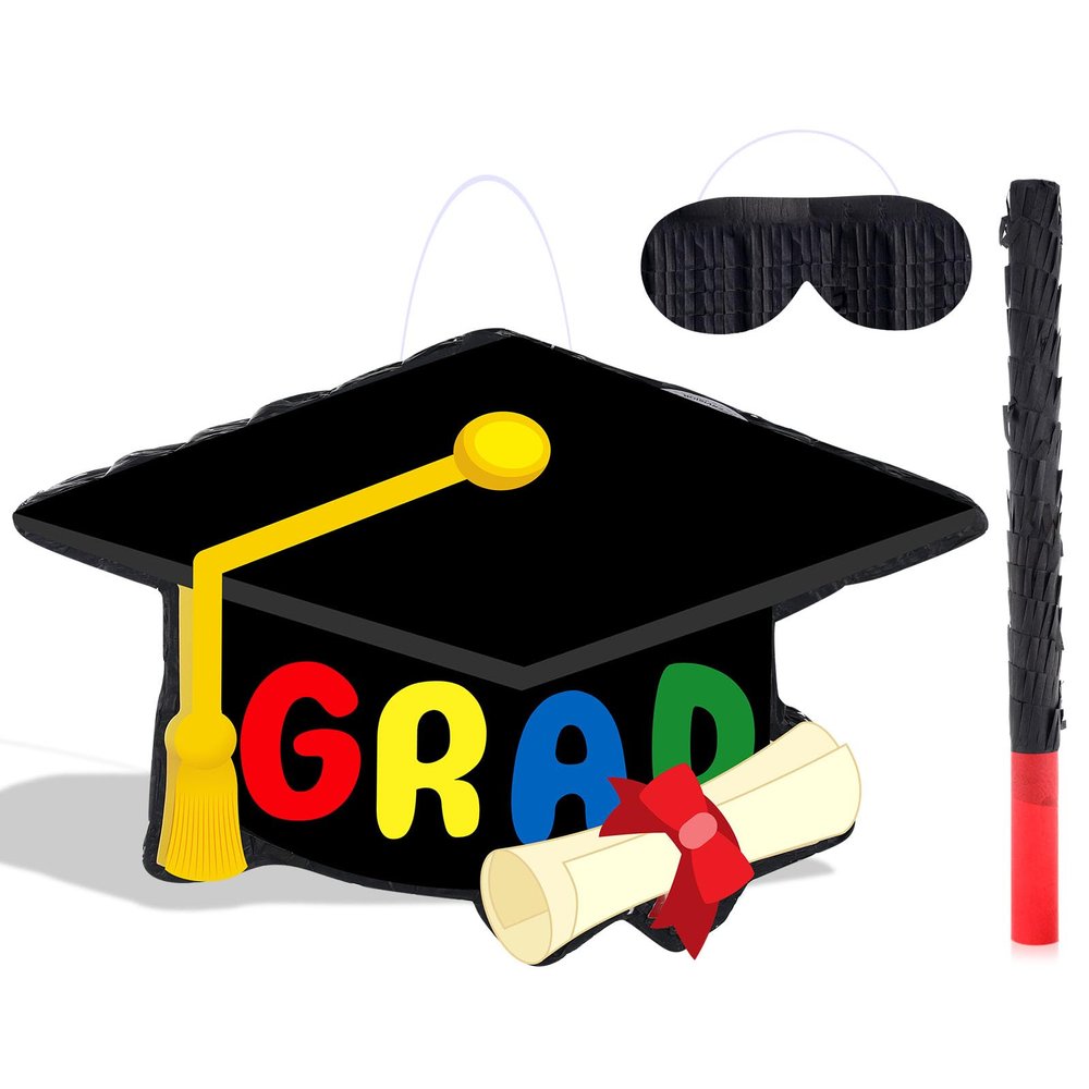 Threan 2026 Kindergarten Graduation Piata Decoration Graduation Cap Piata with Blindfold Bat Filler Party Favor for School Congratulation Supply 16.2x10.5x3.2
