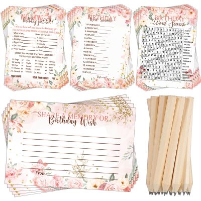 Fumete 100 Pcs Who Knows The Birthday Girl Best Cards with 20 Pre Pointed Pencils Set for 20 Guests, Girls Birthday Night Game Ideas, Girls Her Sleepover Party Supplies, 4 Activities(Rose)