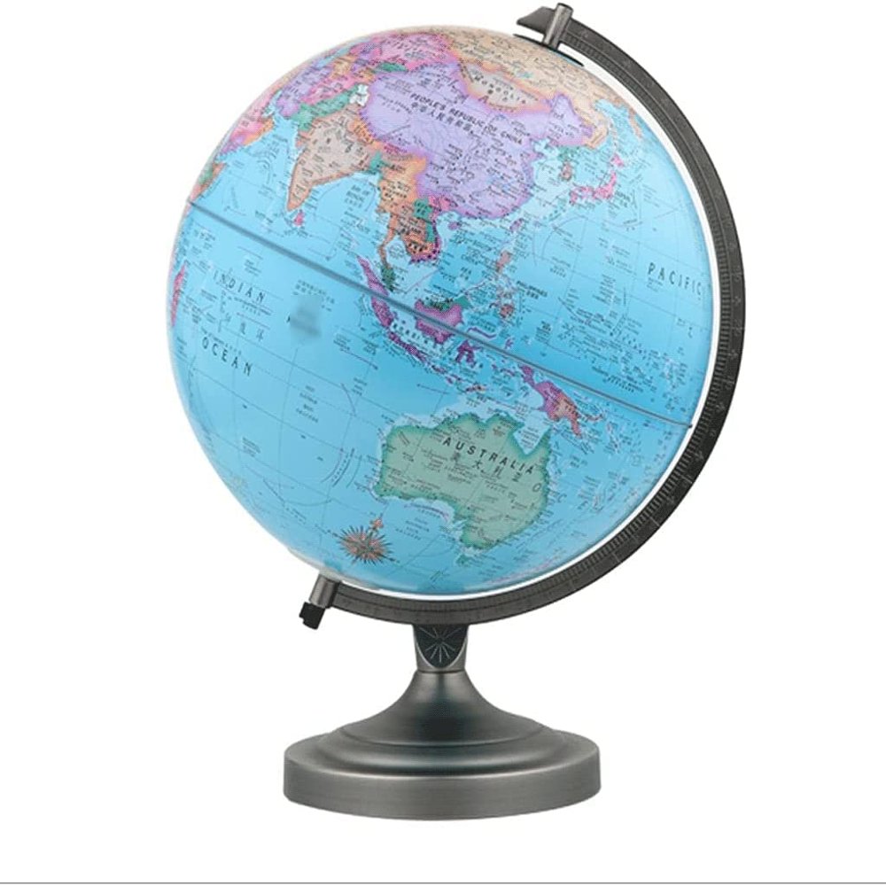 VNABO Geographic Globes Classic World Globe with Stainless Steel Stand Retro Desktop World Globe Educational Geography Globe Adult Kids Globe 12 Inch Home Dcor