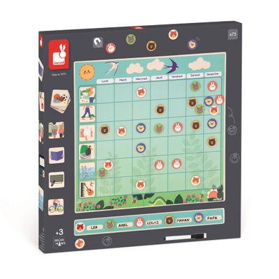 Janod - Family Planner - Magnetic Board + 97 Magnets - Days of the Week and Organize Learning - Cardboard Toys - From 3 Years, J05469