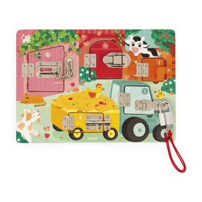 Janod Farm Padlocks Board - Latching and Locking Puzzle - Ages 3-6 - J07119