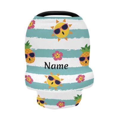 Personalized Pineapple Baby Car Seat Covers for Boys Girls, Custom Name Carseat Canopy, Multiuse Nursing Breastfeeding Scarf, Gift for Newborn Boys Girls, Infant Stroller Cover