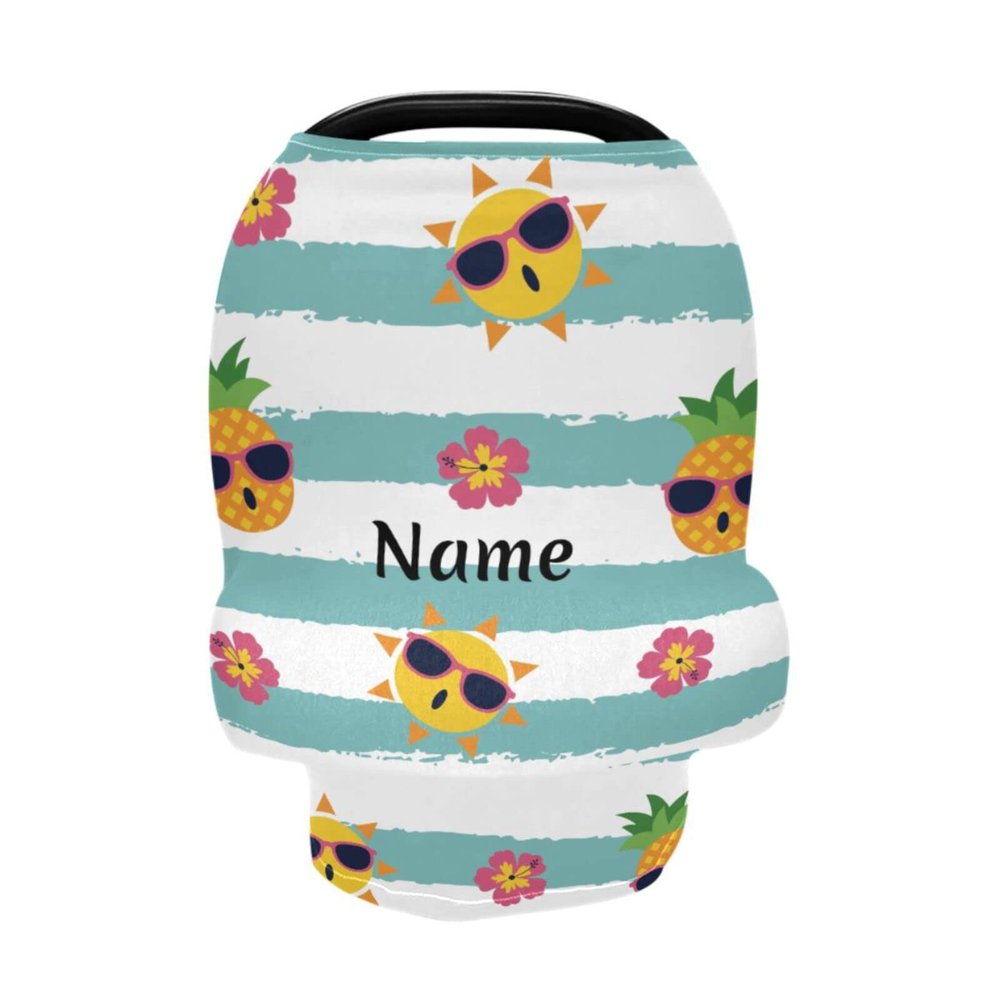 Personalized Pineapple Baby Car Seat Covers for Boys Girls, Custom Name Carseat Canopy, Multiuse Nursing Breastfeeding Scarf, Gift for Newborn Boys Girls, Infant Stroller Cover