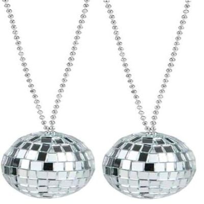 Zugar Land 70s Disco Ball Necklace Assortment (2 Inch Discoball) 26" Chain. Costume Accessory Jewelry (Mirror - 2 Pack)