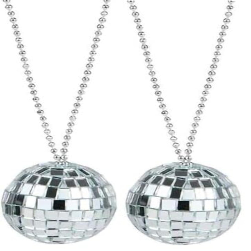 Zugar Land 70s Disco Ball Necklace Assortment (2 Inch Discoball) 26" Chain. Costume Accessory Jewelry (Mirror - 2 Pack)
