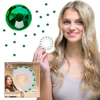 blinger Shimmer Crystal Refill Pack as seen on Shark Tank | 5 Discs 75 Precision-Cut Glass Crystals | Hair-Safe Accessories | Styling Tool Not Included| Emerald 4 mm
