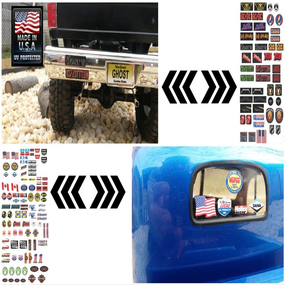 Bumper/Window Decals - RC Scale cralwer Accessory - Choose from 2 Sets - Made for: Axial SCX10 II III RC4WD Redcat Gen8 TRX4 Vanquish VS4-10 VRD Stickers (52pc Rock Bands Set)