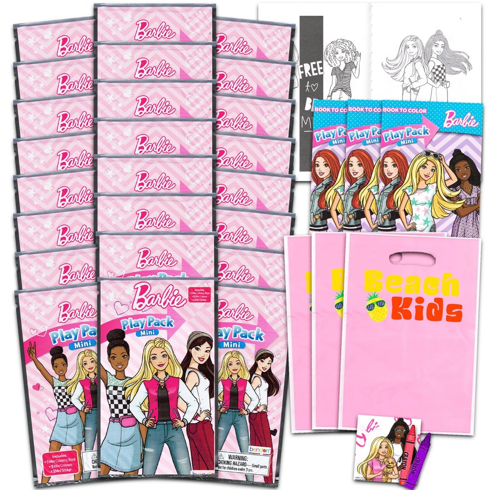 Barbie Mini Party Favors Set for Kids - Bundle with 24 Mini Barbie Grab n Go Play Packs with Coloring Pages, Stickers and More (Barbie Birthday Party Supplies)