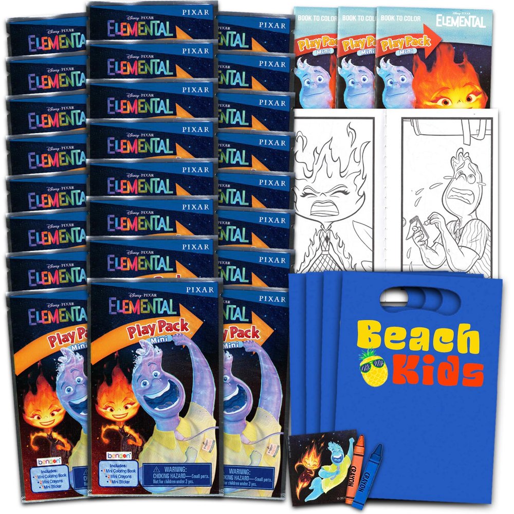 Elemental Mini Party Favors Set for Kids - Bundle With 24 Grab n Go Play Packs, Coloring Pages, Stickers, More (Birthday Party Supplies)