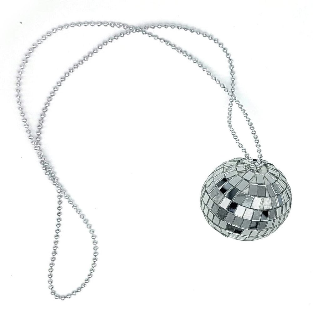 Zugar Land 70s Disco Ball Necklace Assortment (2 Inch Discoball) 26" Chain. Costume Accessory Jewelry (Mirror - 1 Piece)
