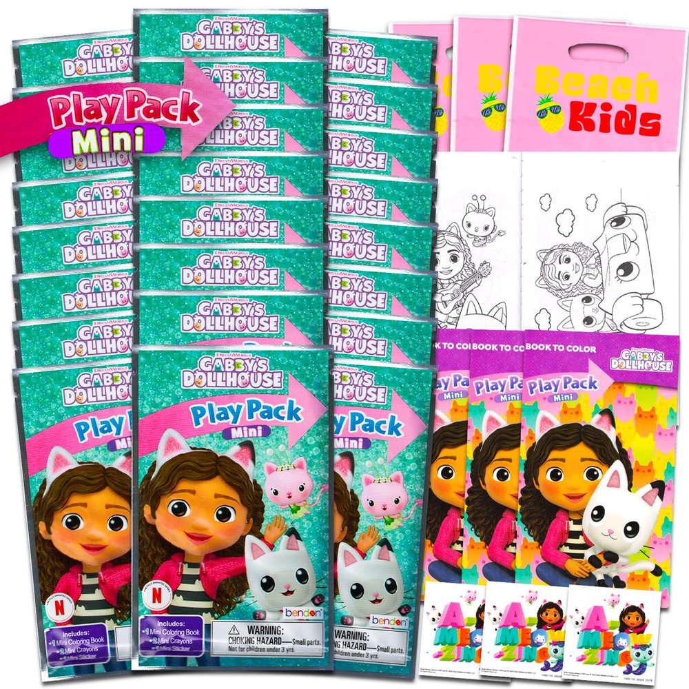 Gabby's Dollhouse Mini Party Favors Set for Kids - Bundle with 24 Mini Gabby's Dollhouse Grab n Go Play Packs with Coloring Pages, Stickers and More (Gabby's Dollhouse Birthday Party Supplies)