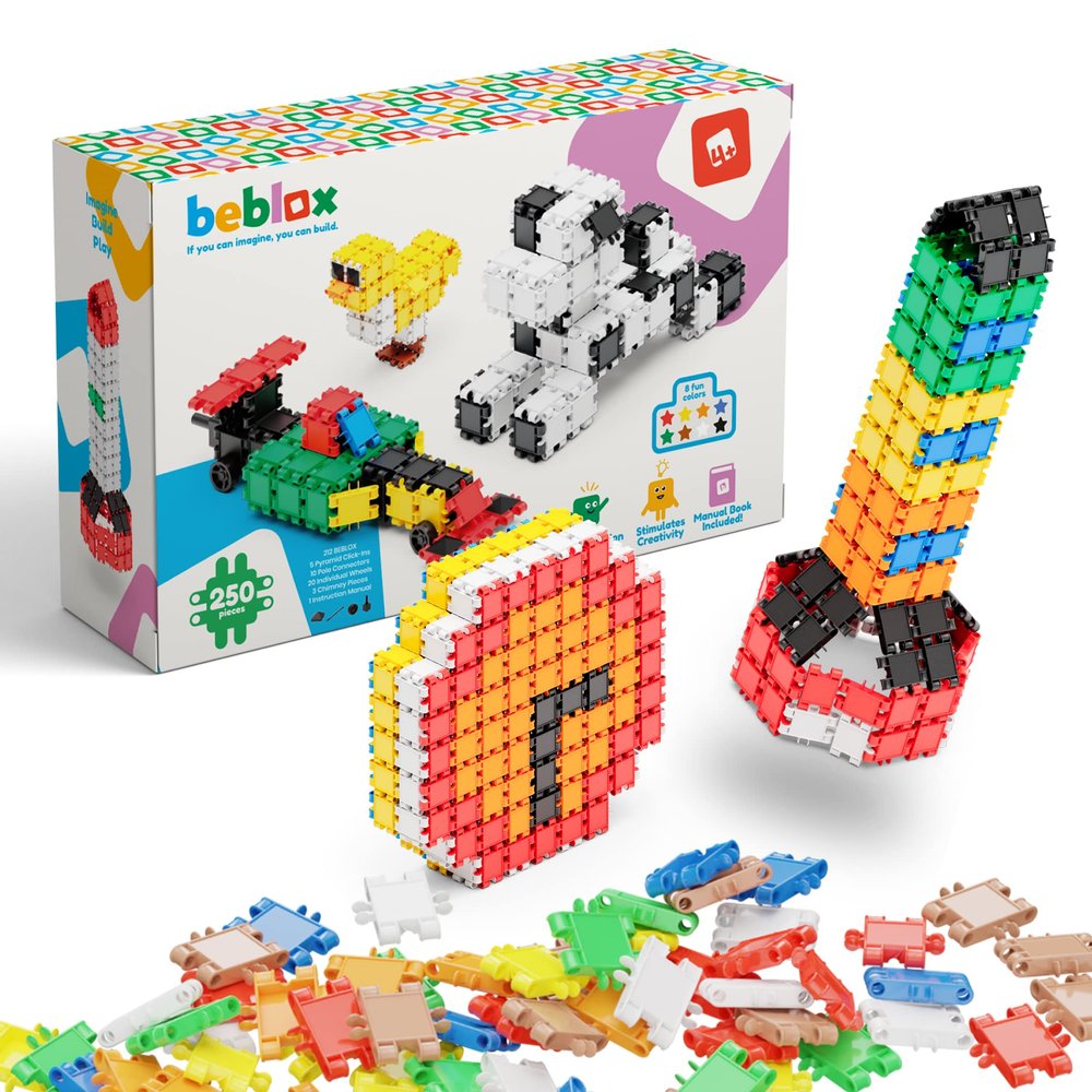 Beblox Building Blocks for Kids - 250-Piece Connecting Tiles Set - Interlocking Building Blocks for Kids, STEM Toys Kit, Fun & Educational Gifts for Boys & Girls, Preschool Learning Activities Ages 4+