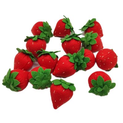 MiniWorldFood Strawberry Felt Play Food, Plush Berries, Decor for Valentine Day, Realistic Toys, Fake Food for Kids Kitchen (15 Strawberries)