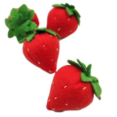 MiniWorldFood Strawberry Felt Play Food, Plush Berries, Decor for Valentine Day, Realistic Toys, Fake Food for Kids Kitchen (4 Strawberries)
