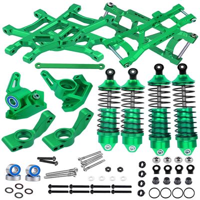 hopsupRC Front Rear Assembled Full Metal Shocks Upgrades Part for 1/10 Rustler/Stampede VXL 2WD,Alloy Suspension A Arm,Aluminum Caster Block & Steering Blocks & Rear Stub Axle Carriers,Green