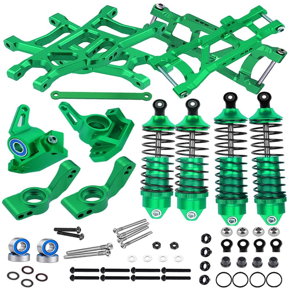 hopsupRC Front Rear Assembled Full Metal Shocks Upgrades Part for 1/10 Rustler/Stampede VXL 2WD,Alloy Suspension A Arm,Aluminum Caster Block & Steering Blocks & Rear Stub Axle Carriers,Green