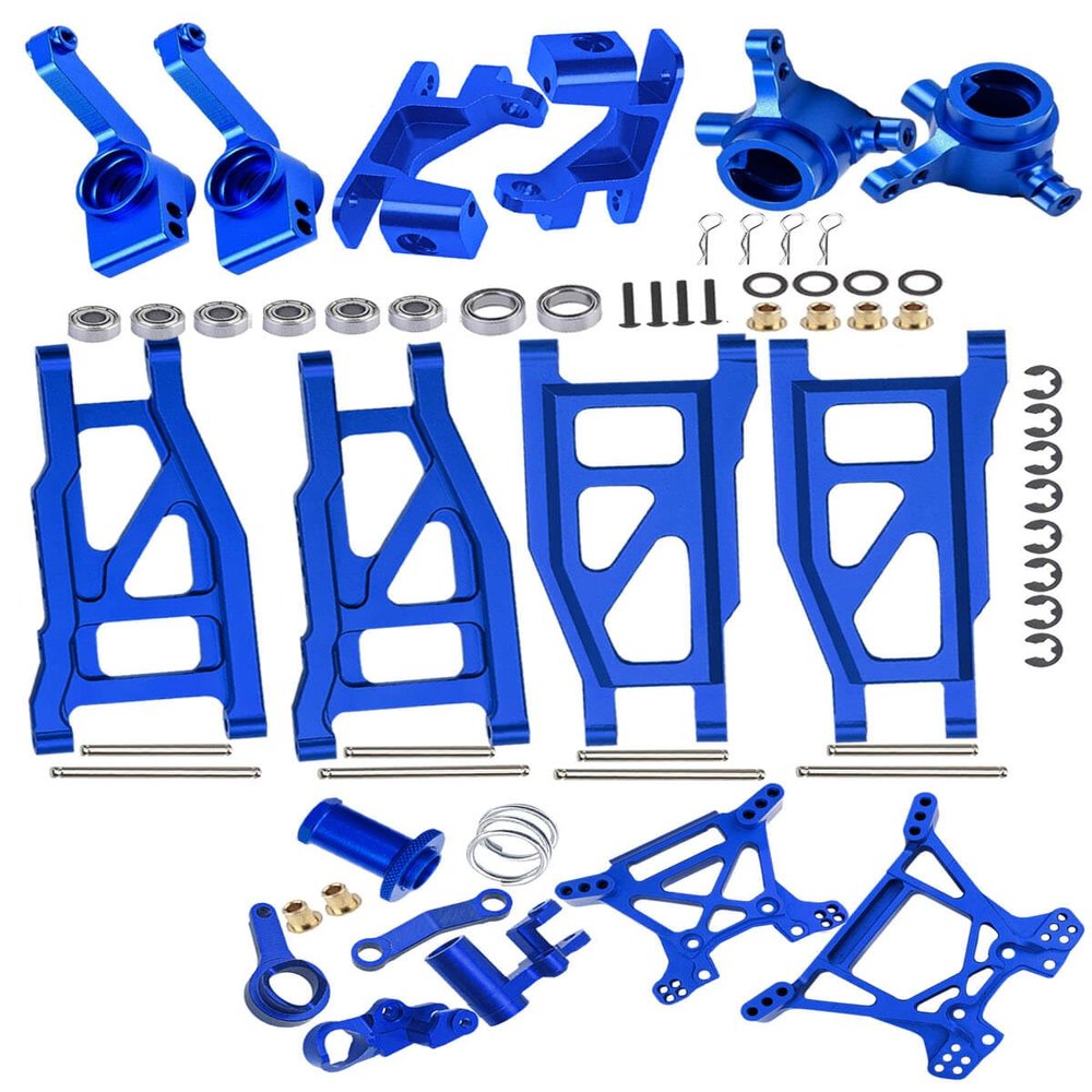 RCMYou Upgrades Part for 1/10 Rustler 4x4 VXL/Rustler 4x4,Alloy Suspension Arm,Shock Tower,Caster Block,Steering Blocks,Rear Stub Axle Carriers,Steering Bellcranks, (More Durable Arm),Blue
