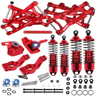 hopsupRC Front Rear Assembled Full Metal Shocks Upgrades Part for 1/10 Rustler/Stampede VXL 2WD,Alloy Suspension A Arm,Aluminum Caster Block & Steering Blocks & Rear Stub Axle Carriers,Red