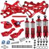 hopsupRC Front Rear Assembled Full Metal Shocks Upgrades Part for 1/10 Rustler/Stampede VXL 2WD,Alloy Suspension A Arm,Aluminum Caster Block & Steering Blocks & Rear Stub Axle Carriers,Red view 1