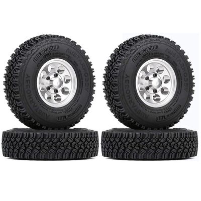 WONFAST 4PCS 1.55 Inch Alloy Beadlock Metal Wheel Rim Tyre Rubber Tires for 1/10 RC Crawler Car Jimny Axial AX90069 D90 TF2 Tamiya CC01 LC70(Silver)