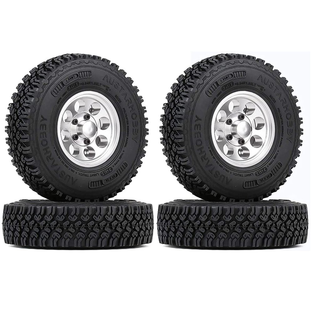 WONFAST 4PCS 1.55 Inch Alloy Beadlock Metal Wheel Rim Tyre Rubber Tires for 1/10 RC Crawler Car Jimny Axial AX90069 D90 TF2 Tamiya CC01 LC70(Silver)