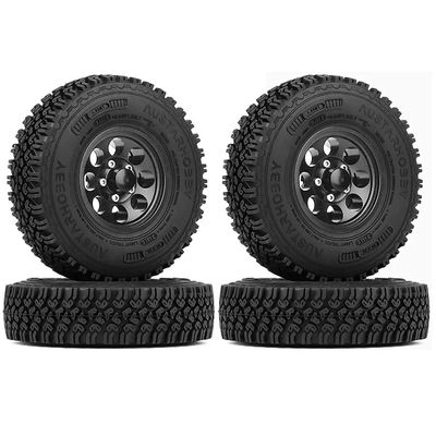 WONFAST 4PCS 1.55 Inch Alloy Beadlock Metal Wheel Rim Tyre Rubber Tires for 1/10 RC Crawler Car Jimny Axial AX90069 D90 TF2 Tamiya CC01 LC70(Black)
