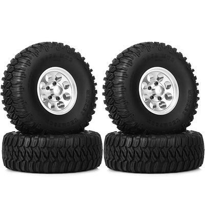WONFAST 4Pcs 1.55 Inch Aluminum Beadlock Wheel Tires Rubber Tyre for 1/10 RC Crawler Car D90 TF2 Tamiya CC01 LC70 LC80(Silver)