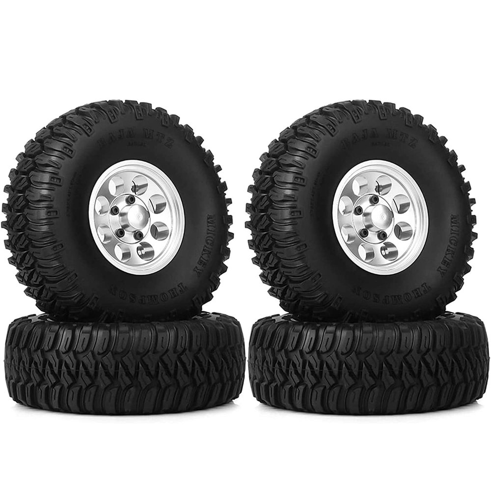 WONFAST 4Pcs 1.55 Inch Aluminum Beadlock Wheel Tires Rubber Tyre for 1/10 RC Crawler Car D90 TF2 Tamiya CC01 LC70 LC80(Silver)