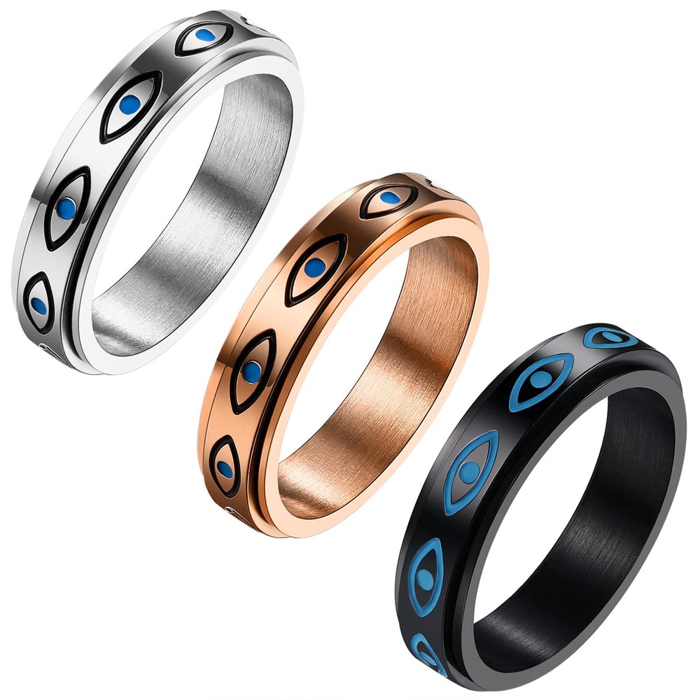 Aroncent 3Pcs Fidget Rings Anxiety Rings for Women Spinner Rings for Anxiety for Women 5MM Stainless Steel Eyes Rings Band Rings Stress Relieving Reduce Anxiety