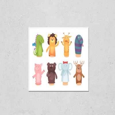 Wall Art Poster Print of Hands Puppets. Toys from Socks for Kids Funny Children Games Characters Isolated