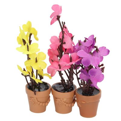 Restokki 3Pcs 1:12 Dollhouse Potted Plants Miniature Artificial Plant Tiny Bonsai Model Mini Flowerpot Simulation Resin Miniature Potted Plants