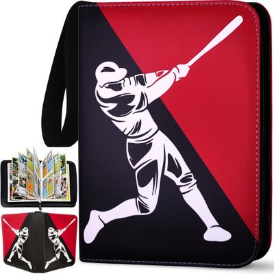 Baseball Card Binder 440 Pockets, 55 Sleeves Small Baseball Binder 3 Ring Zipper Trading Cards Holder 4 Pocket, Mini Sport Collection Book Storage Organizer, Album Folder Case Photocard Protector Gift