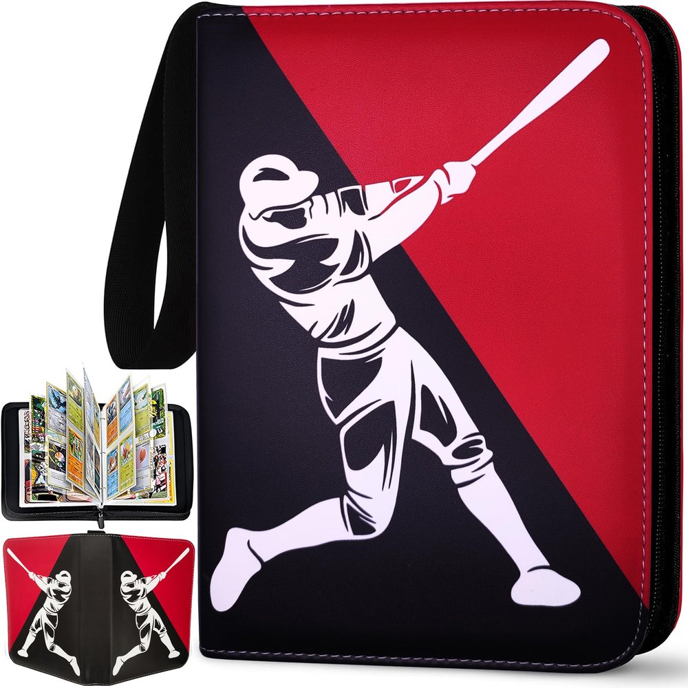 Baseball Card Binder 440 Pockets, 55 Sleeves Small Baseball Binder 3 Ring Zipper Trading Cards Holder 4 Pocket, Mini Sport Collection Book Storage Organizer, Album Folder Case Photocard Protector Gift