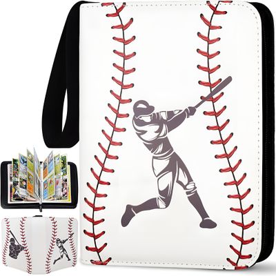 Baseball Card Binder 440 Pockets, 55 Sleeves Small Baseball Binder 3 Ring Zipper Trading Cards Holder 4 Pocket, Mini Sport Collection Book Storage Organizer, Album Folder Case Photocard Protector Gift