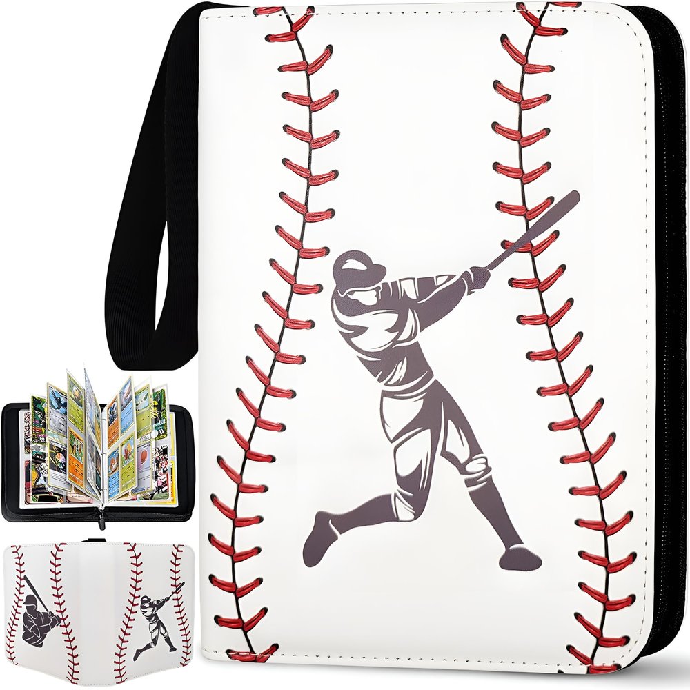 Baseball Card Binder 440 Pockets, 55 Sleeves Small Baseball Binder 3 Ring Zipper Trading Cards Holder 4 Pocket, Mini Sport Collection Book Storage Organizer, Album Folder Case Photocard Protector Gift