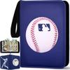 Baseball Card Binder 440 Pockets, 55 Sleeves Baseball Card Book 3 Ring, Zipper Trading Card Holder 4 Pocket, Small Collector Album Folder Case Protector, Blue Sports Collection Storage Organizer Gift view 1